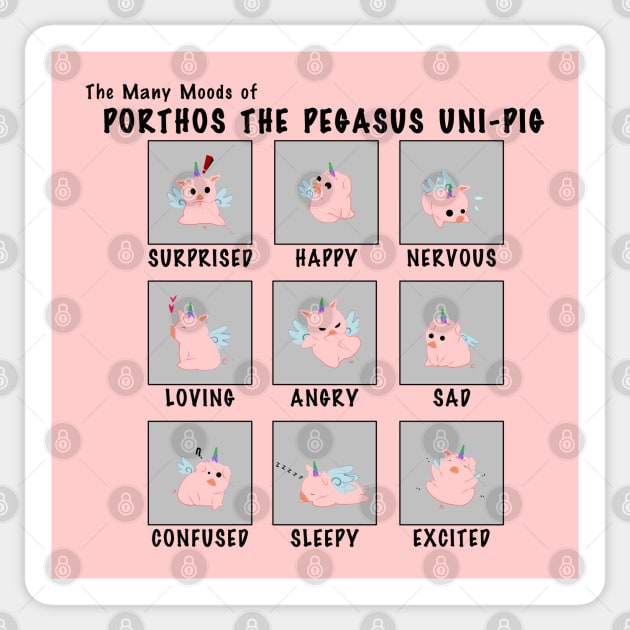 Moods of Porthos the Pegasus Uni-Pig Sticker by Kaztiel